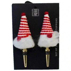 New Set Red & White Holiday Christmas Gnome Bottle Wine Stopper